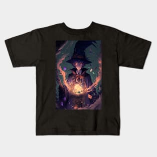 Anime Men Wizard Casting Fire in Magic Ball Kids T-Shirt